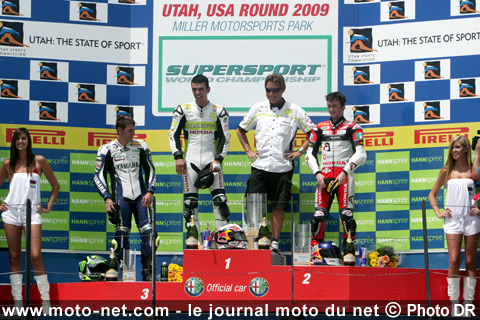 Kenan Sofuoglu 1er, Eugene Laverty 2ème (oui, à droite !) et Cal Crutchlow 3ème  - Mondial Superbike États-Unis 2009 : Ben Spies réagit à Salt Lake City !