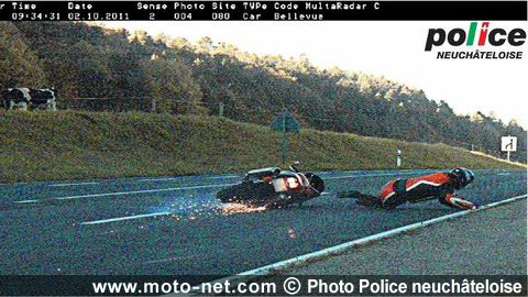 Contrôle radar : un motard flashé en pleine glissade !