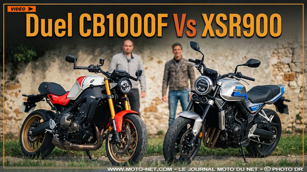 Duel vidéo : Honda CB1000F Vs Yamaha XSR900 2026

La Honda Hornet 1000 enfile une tenue classique et dégonfle son 4-cylindres pour se transformer en roadster néo-rétro : la CB1000F. Ses arguments font-ils mouche face à la Yamaha XSR900, qui applique la même recette à partir de la MT-09 et son dynamique 3-pattes ? Réponses dans notre duel vidéo.
