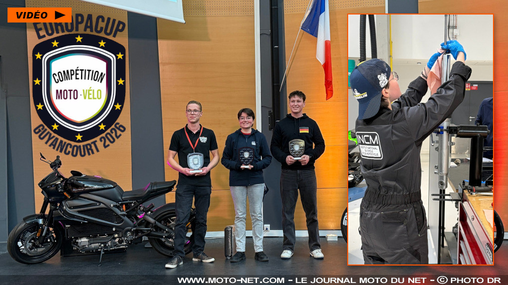 Une française gagne la coupe d'Europe 2026 de la maintenance moto

Le Campus des services de l'automobile et de la mobilité à Guyancourt a accueilli l'EuropaCup 2026. Cette compétition oppose des jeunes qui se forment à la maintenance des deux-roues (avec ou sans moteur)... et à l'étranger, aussi ! Pays hôte de cette 16ème édition, la France s'est illustrée : bravo à Paul Reisdorf et à Loreleï Blazy surtout !
